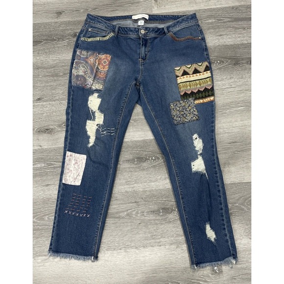 Est. 1946 Denim BOHO Patchwork Midrise Women's Stretch Comfortable Jeans 16W Y2K - Picture 1 of 10